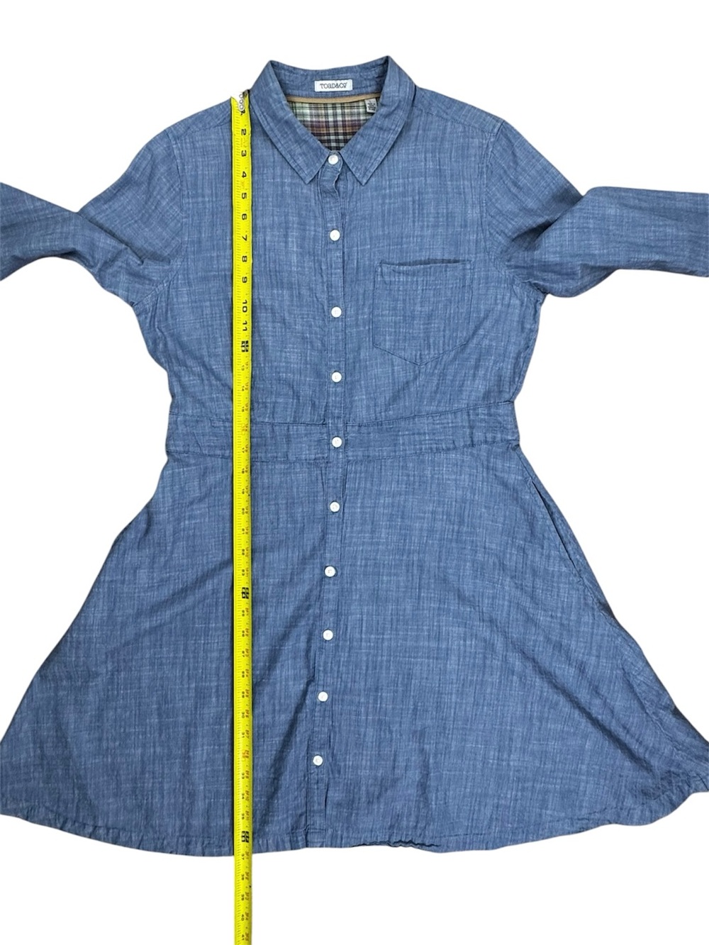Chambray Blue Denim Button-Front Shirt Dress - Picture 12 of 16